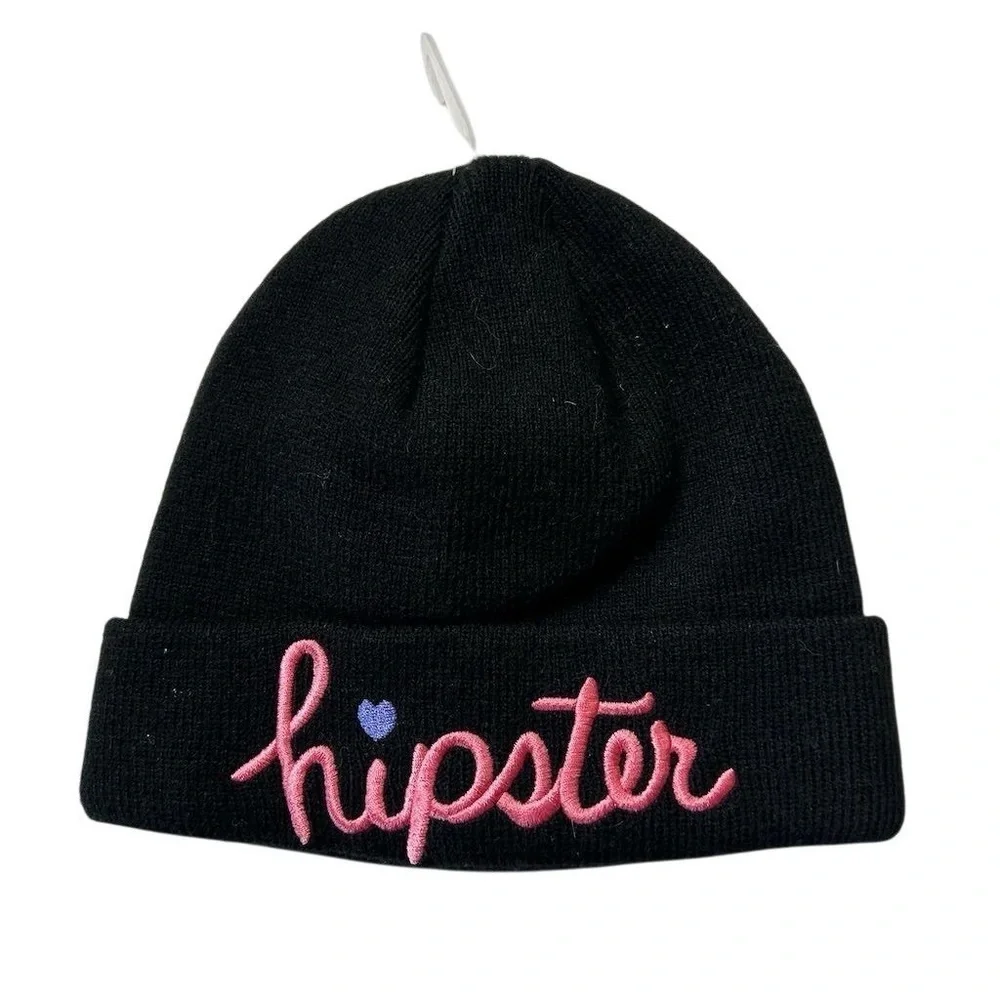 Children's Place Kids Black Hipster Heart Beanie Winter Warm